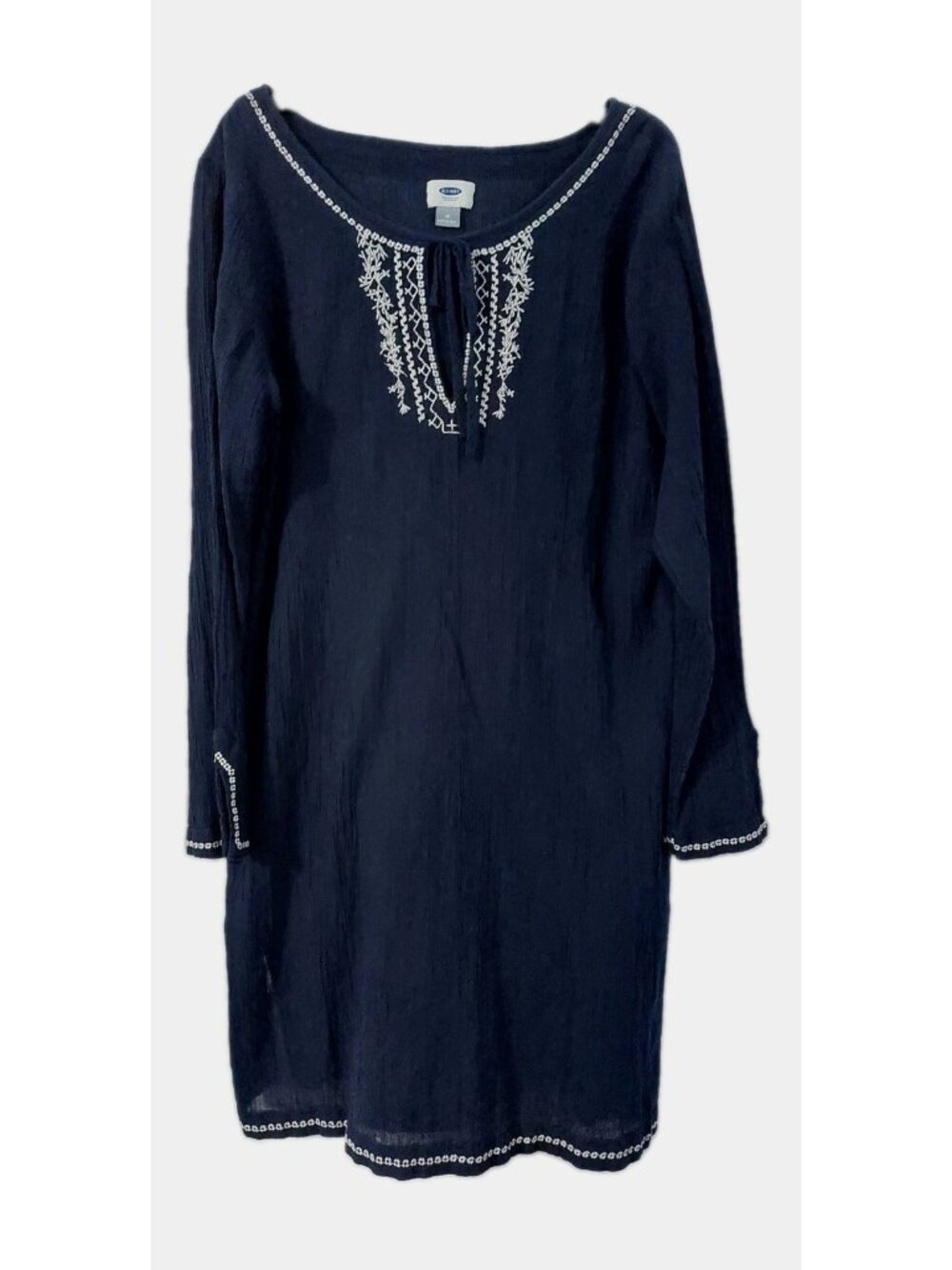 Old Navy Swim Coverup Size Medium Navy Embroidered Shirt Boho Dress Top Tunic